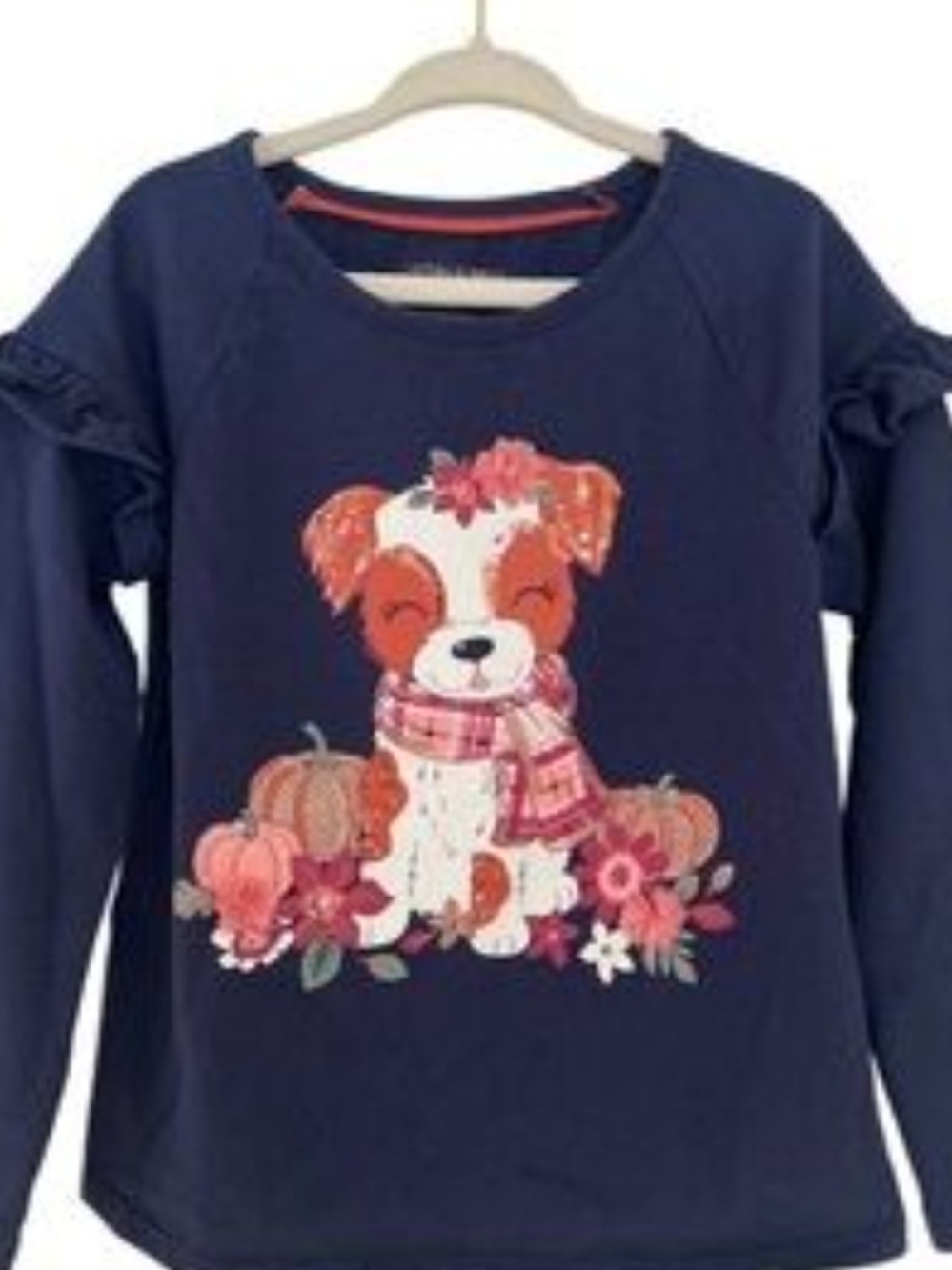 Cynthia Rowley Girls Navy Pullover Top with Autumn Puppy Graphic - Size 4